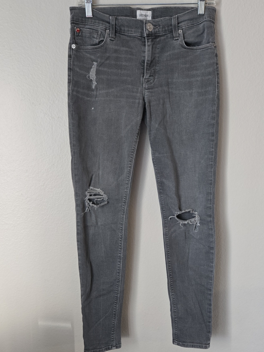 Hudson Jeans Women 28 Gray Distressed Skinny Jeans Ripped Stretch Denim